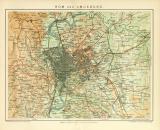 Rom und Umgebung historischer Stadtplan Karte Lithographie ca. 1904
