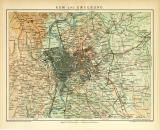 Rom und Umgebung historischer Stadtplan Karte Lithographie ca. 1905