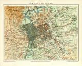 Rom und Umgebung historischer Stadtplan Karte Lithographie ca. 1907