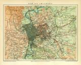 Rom und Umgebung historischer Stadtplan Karte Lithographie ca. 1908