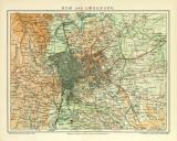 Rom und Umgebung historischer Stadtplan Karte Lithographie ca. 1912