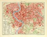 Rom historischer Stadtplan Karte Lithographie ca. 1909