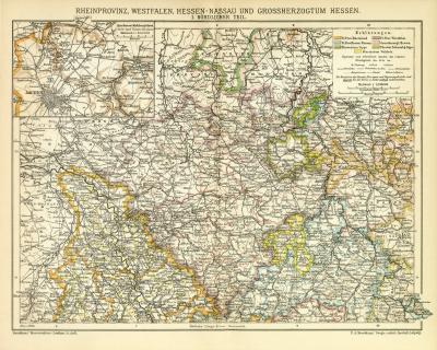 Rheinprovinz Westfalen Hessen Nassau und Grossherzogtum Hessen I. Nördlicher Teil historische Landkarte Lithographie ca. 1903