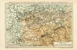 Rheinisch Westfälisches Kohlen- und Industriegebiet historische Landkarte Lithographie ca. 1903