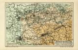 Rheinisch Westfälisches Kohlen- und Industriegebiet historische Landkarte Lithographie ca. 1904