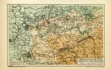 Rheinisch Westfälisches Kohlen- und Industriegebiet historische Landkarte Lithographie ca. 1905
