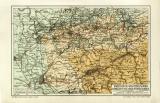 Rheinisch Westfälisches Kohlen- und Industriegebiet historische Landkarte Lithographie ca. 1907