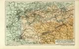 Rheinisch Westfälisches Kohlen- und Industriegebiet historische Landkarte Lithographie ca. 1909