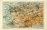 Rheinisch Westfälisches Kohlen- und Industriegebiet historische Landkarte Lithographie ca. 1911