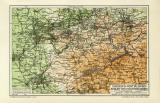 Rheinisch Westfälisches Kohlen- und Industriegebiet historische Landkarte Lithographie ca. 1912
