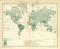 Regenkarte der Erde historische Landkarte Lithographie ca. 1899