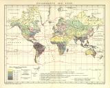 Regenkarte der Erde historische Landkarte Lithographie ca. 1909