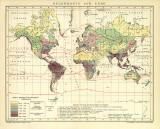 Regenkarte der Erde historische Landkarte Lithographie ca. 1911