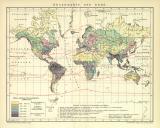Regenkarte der Erde historische Landkarte Lithographie ca. 1912