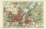 Potsdam und Umgebung historischer Stadtplan Karte Lithographie ca. 1909