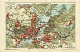 Potsdam und Umgebung historischer Stadtplan Karte Lithographie ca. 1911