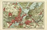 Potsdam und Umgebung historischer Stadtplan Karte Lithographie ca. 1912