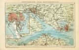 Portsmouth und Southampton historischer Stadtplan Karte Lithographie ca. 1903