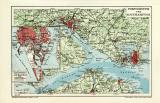 Portsmouth und Southampton historischer Stadtplan Karte Lithographie ca. 1906