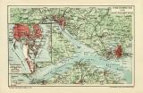 Portsmouth und Southampton historischer Stadtplan Karte Lithographie ca. 1912