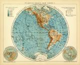 Planigloben der Erde I. historische Landkarte Lithographie ca. 1905