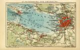 St. Petersburg und Umgebung historischer Stadtplan Karte Lithographie ca. 1905