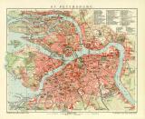 St. Petersburg Stadtplan Lithographie 1903 Original der Zeit