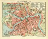 St. Petersburg historischer Stadtplan Karte Lithographie ca. 1911