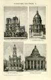 Pariser Bauten I.-II. historische Bildtafel Holzstich ca....