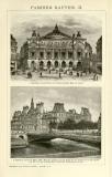 Pariser Bauten I.-II. historische Bildtafel Holzstich ca....
