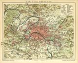 Paris und Umgebung historischer Stadtplan Karte...