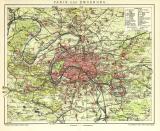 Paris und Umgebung historischer Stadtplan Karte Lithographie ca. 1906