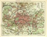 Paris und Umgebung historischer Stadtplan Karte Lithographie ca. 1911