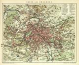 Paris und Umgebung historischer Stadtplan Karte Lithographie ca. 1912