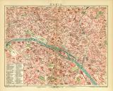 Paris historischer Stadtplan Karte Lithographie ca. 1905