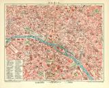 Paris historischer Stadtplan Karte Lithographie ca. 1911