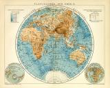 Planigloben der Erde II. Karte Lithographie 1903 Original...