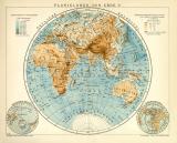Planigloben der Erde II. historische Landkarte Lithographie ca. 1904