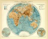 Planigloben der Erde II. Karte Lithographie 1905 Original...