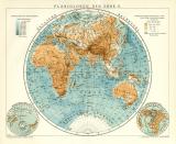 Planigloben der Erde II. Karte Lithographie 1906 Original...