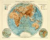 Planigloben der Erde II. historische Landkarte Lithographie ca. 1909