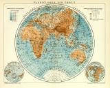 Planigloben der Erde II. Karte Lithographie 1910 Original...