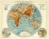 Planigloben der Erde II. historische Landkarte Lithographie ca. 1912