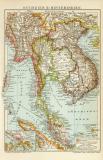 Ostindien II. Hinterindien historische Landkarte Lithographie ca. 1904