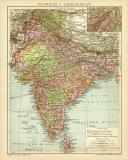 Indien Karte Lithographie 1904 Original der Zeit