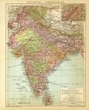 Indien Karte Lithographie 1905 Original der Zeit