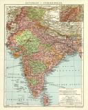 Indien Karte Lithographie 1906 Original der Zeit