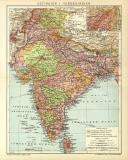 Indien Karte Lithographie 1908 Original der Zeit