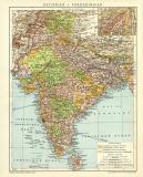 Indien Karte Lithographie 1910 Original der Zeit
