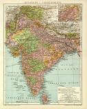 Indien Karte Lithographie 1912 Original der Zeit